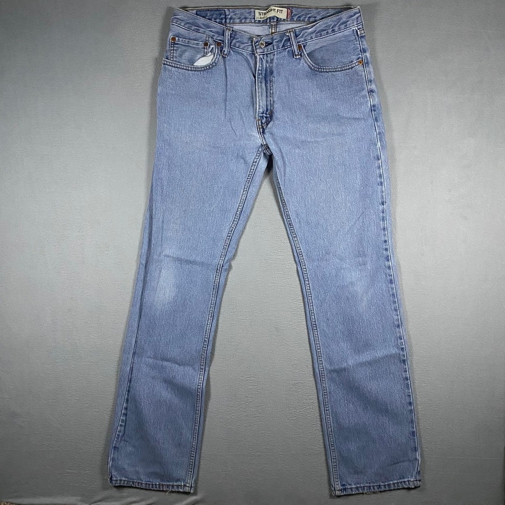 Y2K Levis 505 Straight Fit Jeans Mens 33x34 Light Wash Blue Denim Distressed